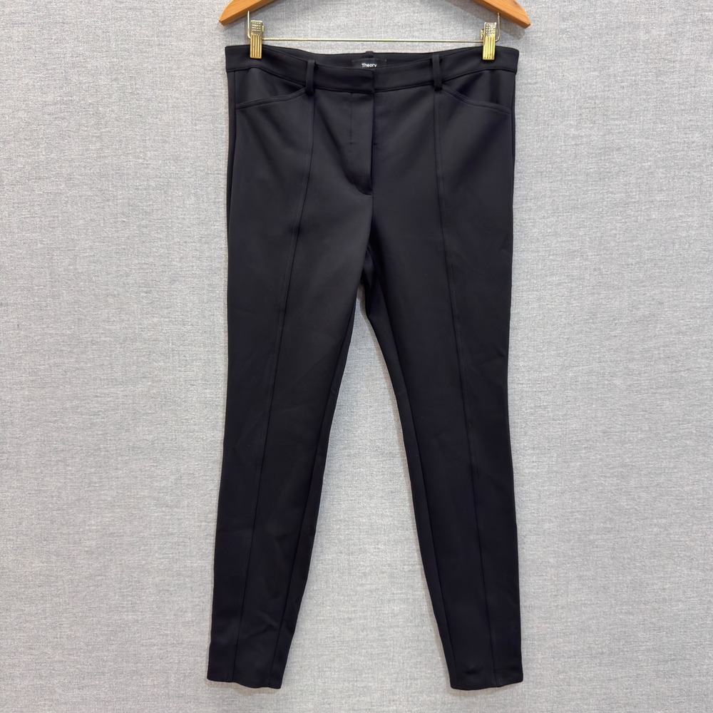Theory Black Seam Trouser Core Scuba Slim Ankle Zip Pants K0927210 Size 8